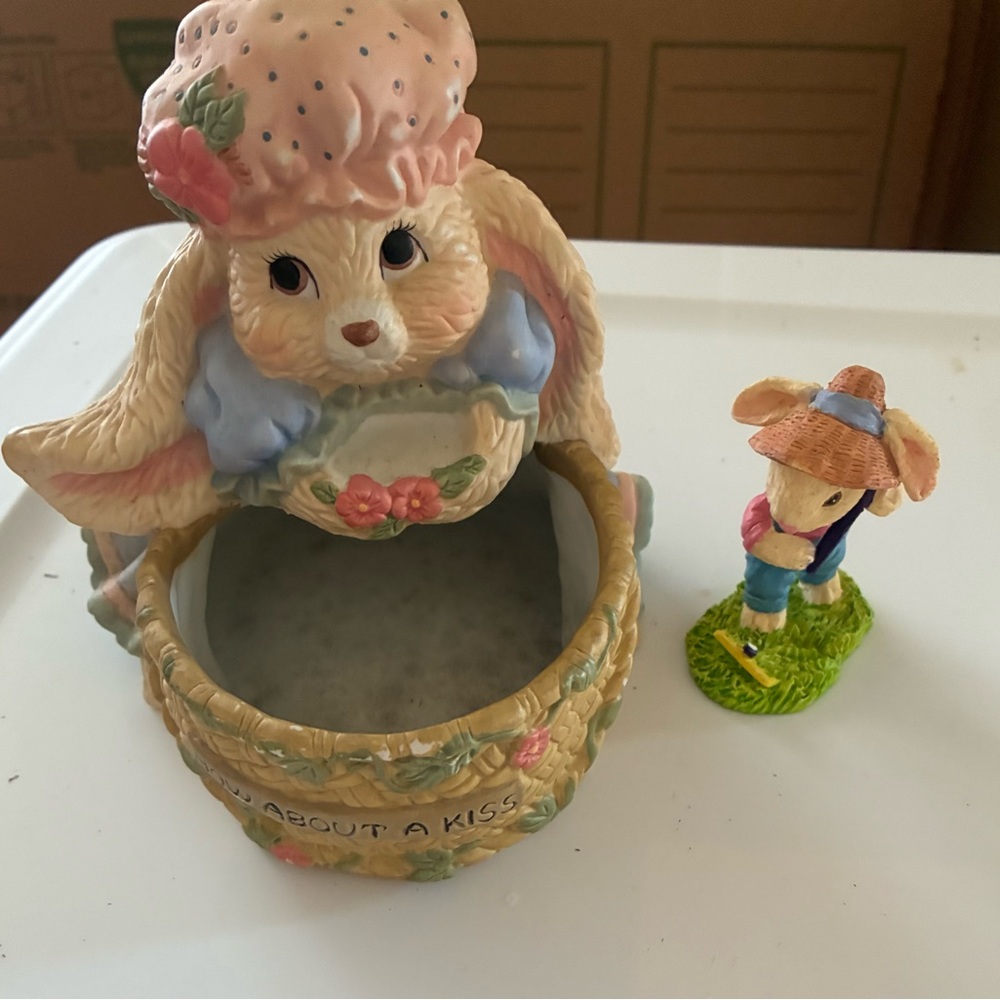 Pastel Bunny Trinket Box - Pink and Cream Home Accent